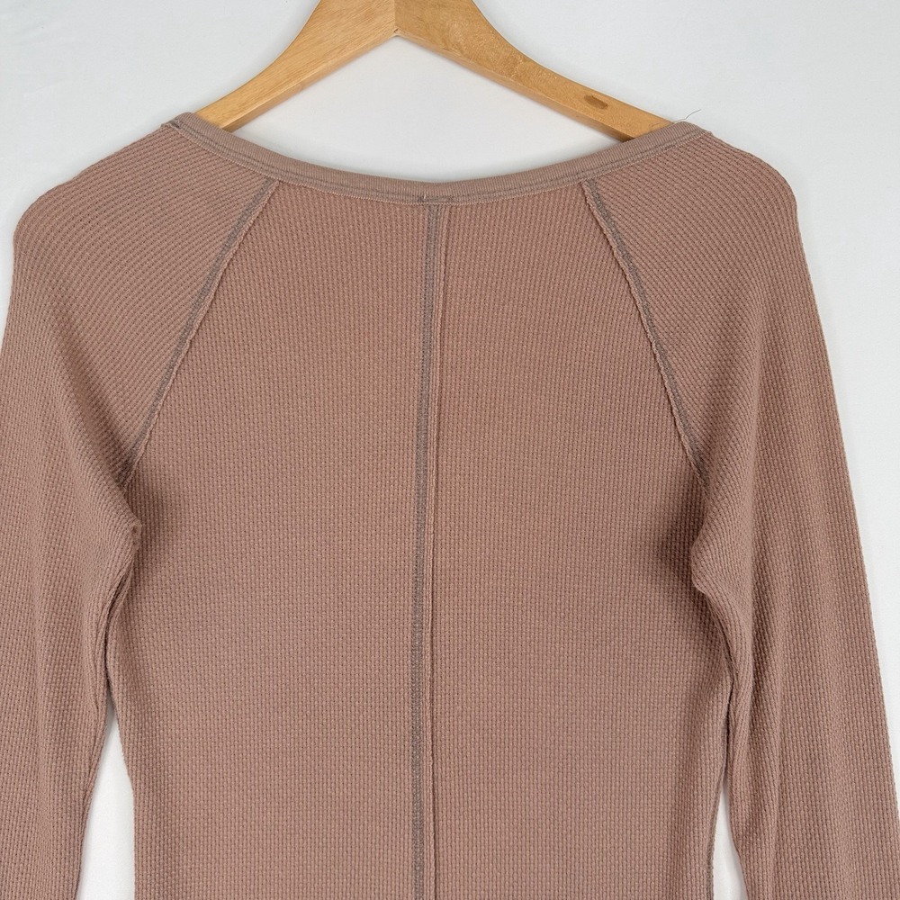 Free People Thermal Top Boho Cuff Detail Waffle Knit Long Sleeve Medium - Picture 11 of 14